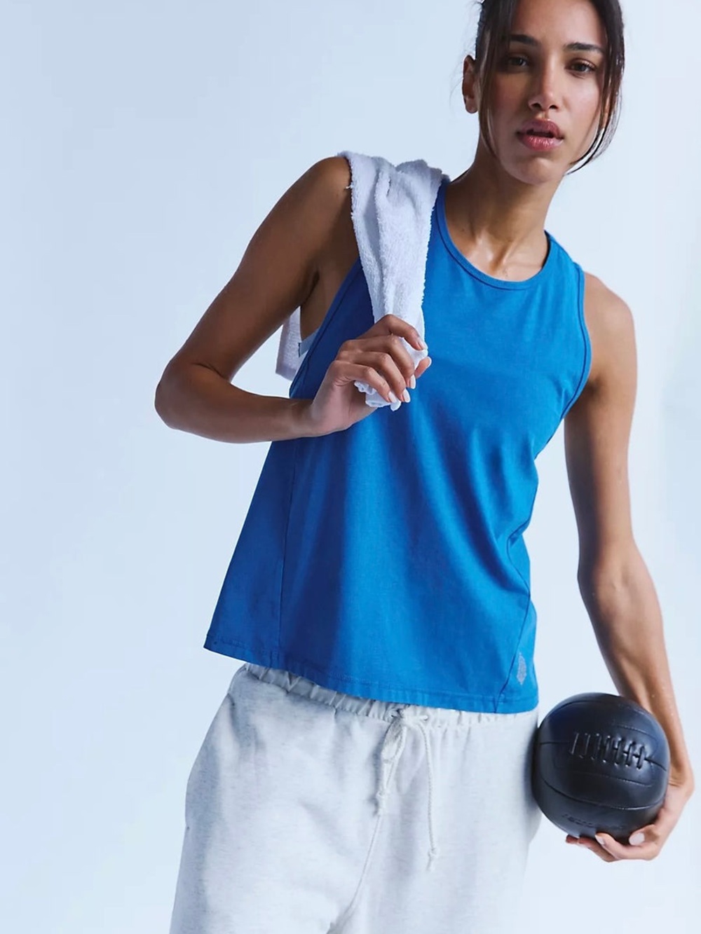 FP Movement Free People Hot Shot Twist Tank Womens S Blue Cotton Open Back Yoga